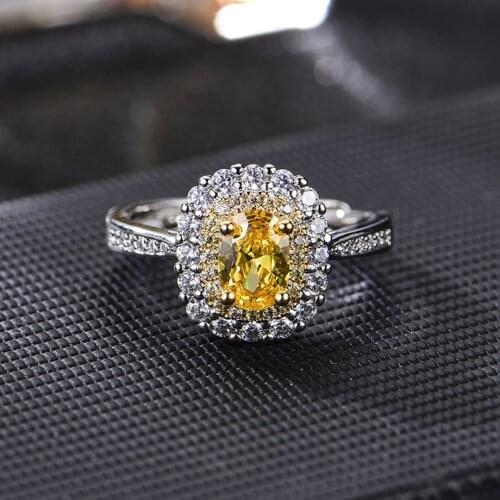 925 Sterling Silver Hot Sale New Product Oval Simulation Yellow Crystal Full Diamond Adjustable Ring For Women Fine Jewelry Gift