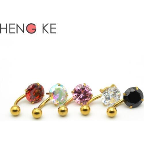 Gold Belly Bars Body Piercing Belly Button Ring Crystal RHINESTONE BODY PIERCING CZ Gem 10mm 316L Stainless Steel Clear AB