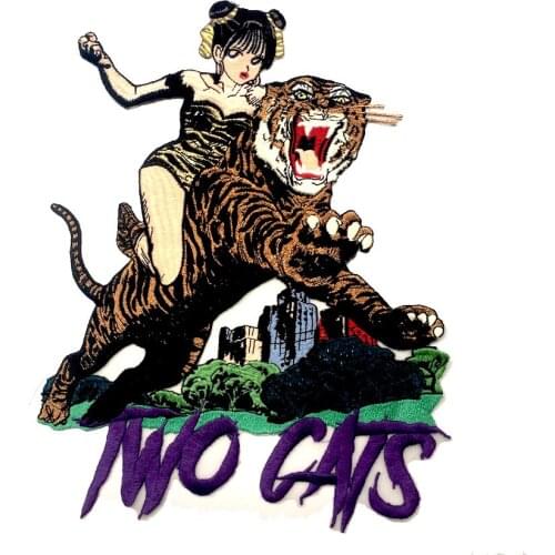 1Pcs High Quality Cool Girl on Tiger Sewing on Mesh Applique Embroideres Patches for DIY Clothing Soft Cotton Patches LSHB928