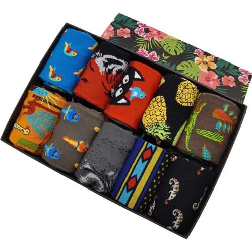 10 Pairs/Pack Mens Colorful Dress Socks Fun Patterned Funny Novelty Funky Happy Crew Socks For Men Woman