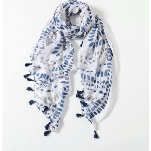 2021 Women Fashion Printed Pattern Cotton Tassel Scarf Shawls Wraps Hijabs 2Colors 10pcs/lot