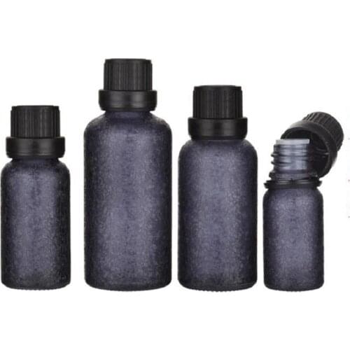 5ML-100ML Empty Black Ice Crack Pattern Glass Essential Oil Vials Large Head Cap Anti-theft Lid Cosmetic Refillable Bottle 15PCS