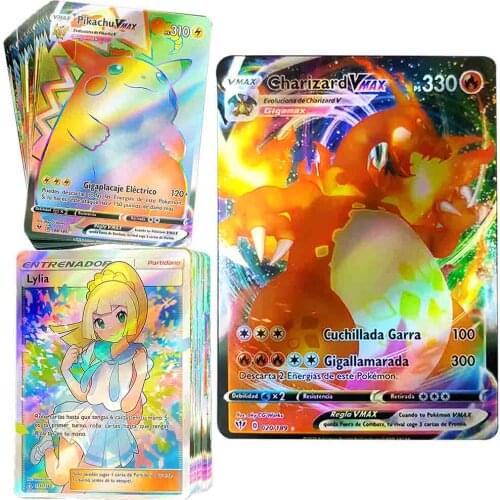 55pcs Spanish Pokemon Cards VMAX Shining Trainer Holographic Charizard Spain Playing Card Game Glow Castellano Espanol Kids Toys