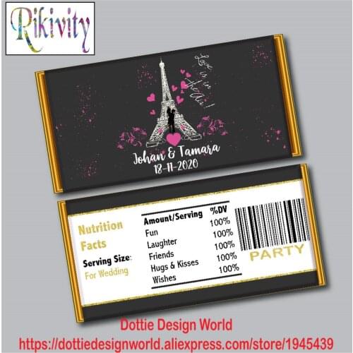 Tower Heart Wedding Party Hershey Chocolate Candy Bar Wrapper Sticker Wine Water Bottle Labels Baby Shower Birthday Decoration