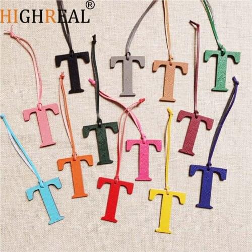 HIGHREAL Custom Made Luxury Genuine Leather Character Letter T Keychain Women Bag Charm Backpack Pendant