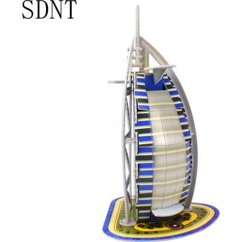 Paper Building 3D Model Kids Puzzle Dubai Hotel Burj Al Arab DIY Assembly Cardboard Model Kit Educational Toys for Children Gift