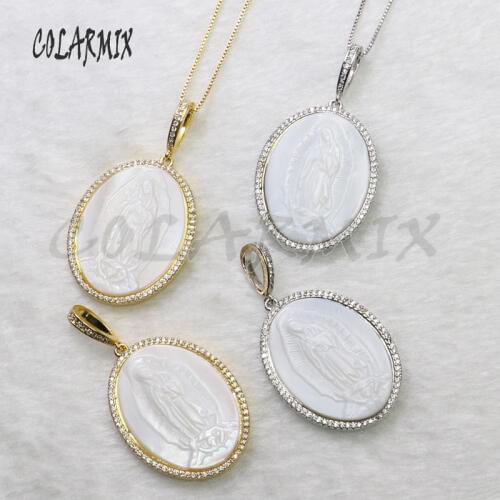 5 strands Virgin Mary shell pendant necklace shell stone accessories Madonna jewelry Gift zircon pendant necklace for women 5439