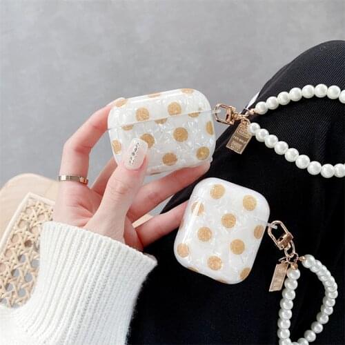Cute Wave Point Shell Headphone Case With Pearl Bracelet For AirPods Pro 2 1Earphone Accessories Protective Cover for Air Pods