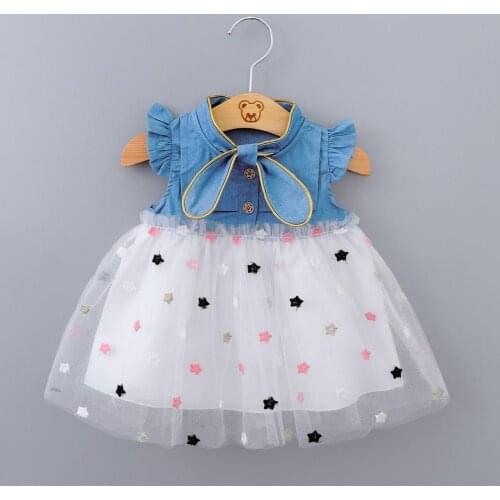 Baby Dress Patchwork Tulle Design Cotton Skin-friendly Cowboy Princess Dress for Shopping Summer Dress for Girls Casual Dress
