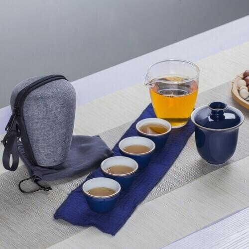 Travel Bag Chinese Kung Fu Tea set gaiwan teapot teacups fair mug tea sets white travel tea set drinkware Free shipping