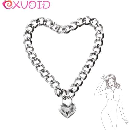 EXVOID Heart Lock Neck Ring Slave Restraint BDSM Bondage Stainless Steel Metal Neck Collar Sex Toy For Women Men Flirting