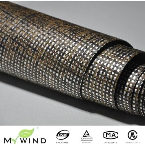 MY WIND Paper Weaving Dark Brown Texture Paper Weave With Silver Foil Background Wall Covering Special Wallpaper For Luxury Home