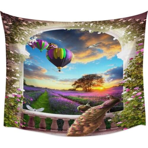 Colorful Peacock Hot Air Balloon Lavender Wall Tapestry Home Wall Decor Bedroom Tapestry Tapestry Wall Hanging Yoga Mat