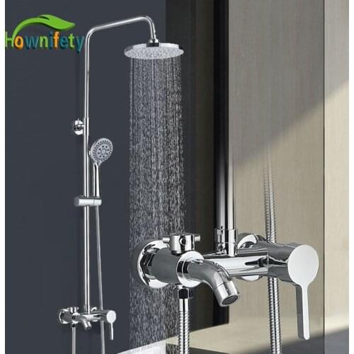 Chrome Bathroom Rainfall Shower Faucet Set Hot Cold Mixer Tap Wall Mount Brass Mixers ABS Plastic Shower Head and Handheld