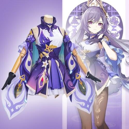 Game Genshin Impact Cosplay Costumes Keqing Driving Thunder Cosplay Costume Uniforms Clothes Suits Dresses Wears Outfits Purple