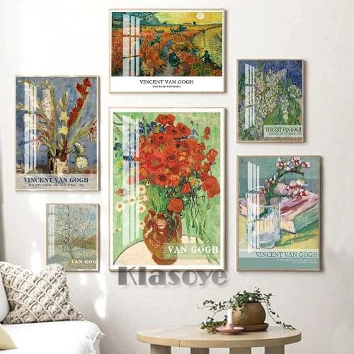 Van Gogh Exhibition Prints Poster Botanical Wall Art Flower Illustration Canvas Painting Minimalist Home Decor Wall Picture Gift