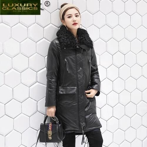 Winter Real Leather Jacket Women Korean Sheepskin Coat Female 90% White Duck Down Jackets Wool Collar 2021 Femme Veste 21