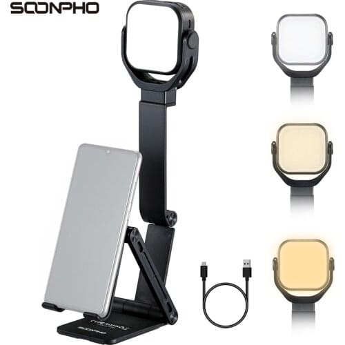 D2 Selfie Light with Cell Phone Stand Foldable Phone Holder with LED Video Light Bi-Color Built-in Lithium Battery for YouTube