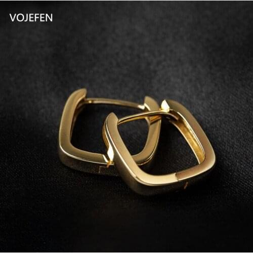 VOJEFEN 18k Pure Gold Chunky Hoop Earrings for Women Men, Hypoallergenic Thick Open Dainty Jewelry Square Hoops Earing