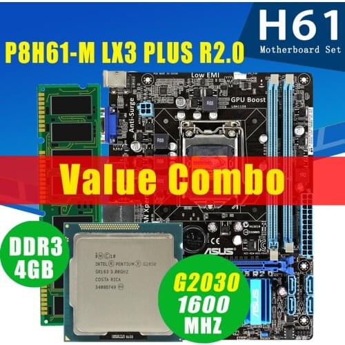 LGA 1155 Asus P8H61-M LX3 PLUS R2.0 Motherboard with Intel Pentium G2030 4GB DDR3 Motherboard Set 3GHz H61 Motherboard Set Used