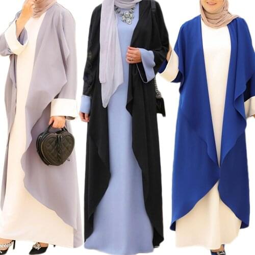Ramadan Muslim Women Long Dress Arab Abaya Islamic Clothing Eid Middle East Patchwork Color Block Fake Twon Pieces Kaftan Robe
