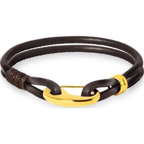 Men Black Leather Bracelet & Bangles Male Gold Clasp Rope Bracelets 361L Stainless Steel Punk Street Jewelry 4 color