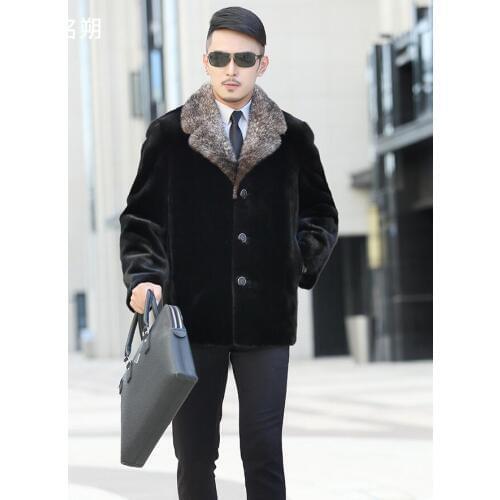 Autumn faux mink leather jacket mens Single-breasted clothes winter thicken warm fur leather coat men slim jackets fashion black