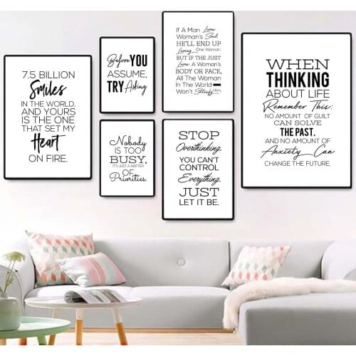 Black White Inspirational Sentences Poster Canvas Print Painting Wall Art Living Room Home Decoration