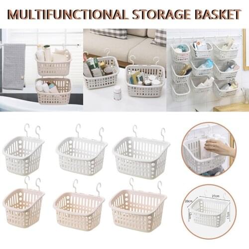 Plastic Hanging Shower Basket With Hook Bathroom Hanging Baskets Household Plastic Kitchen Bathroom Shower Storage #P3
