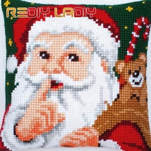 Cross Stitch Cushion Christmas Santa Make Your Own Pillow Chunky Cross Stitch Kit Pre-Printed Canvas Acrylic Yarn Pillow Case