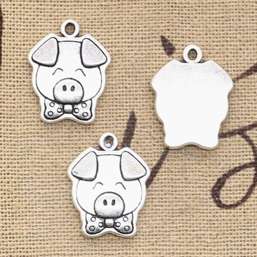15pcs Charms Pig 20x15mm Antique Bronze Silver Color Plated Pendants Making DIY Handmade Tibetan Bronze Silver Color Jewelry