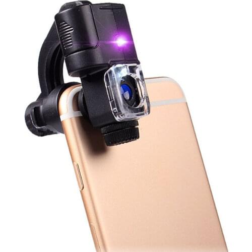 Universal Portable 90X LED Light Illuminant Identification Magnifier UV Light Loupe Pocket Clip Microscope for Smart Phone