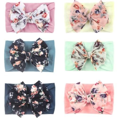 1pc Baby Headband Seamless Super Soft Nylon Chiffon Headband Cute Princess Printing Hair Accessories Children Turband With Bow