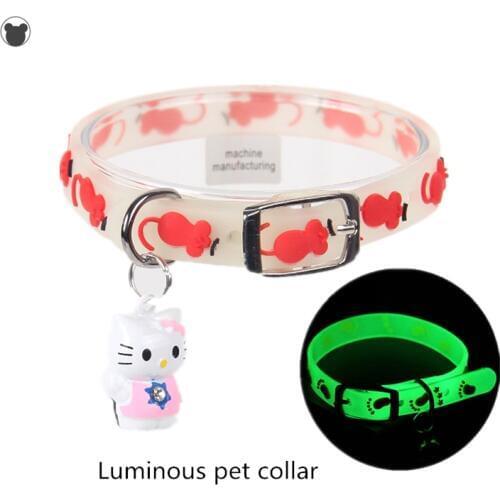 1Pcs Rubber luminous Pet Collar Metal buckle Color bells collar Comfortable fit noctilucence cat puppy kitten dog Collar