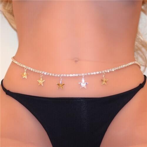 Sexy Rhinestone Star Body Jewelry Belly Waist Chain for Women Accessories Charm Bikini Beach Crystal Body Chain Jewelry