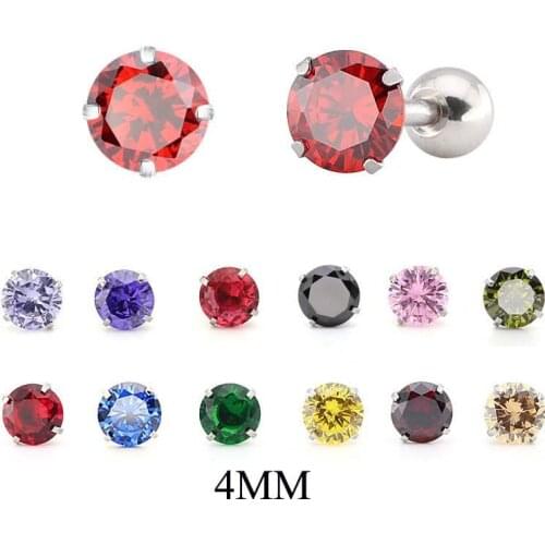 1 Pair 4MM Stainless Steel Prong Zircon Ear Tragus Cartilage Earring Ear Stud Ring Body Piercing Jewelry