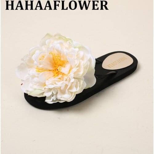 HAHAFLOWER Spring and summer Home 16cm peony flower slippers bathroom slippers cute Flip Flop ladies slippers shoes A37
