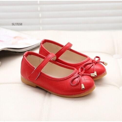 SLYXSH Girls Pu Leather Shoes Children Causal Shoes Girls Princess Bow Shoes Children Strap Flat Sneaker Kids Fashion Sneaker