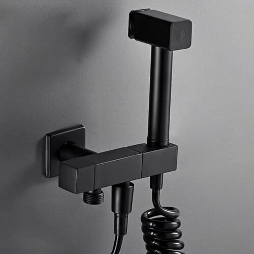 Bathroom Bidet Faucet Solid Brass Cold Toilet Shower Blow-Fed Spray Gun Nozzle Balcony Mop Pool Tap Black/Chrome Stopcock