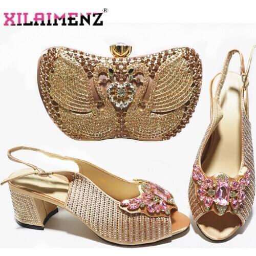 Specials Design Pretty Women Shoes Matching Bag in Champagne Color High Quality New Coming Sandals with Platform for Party