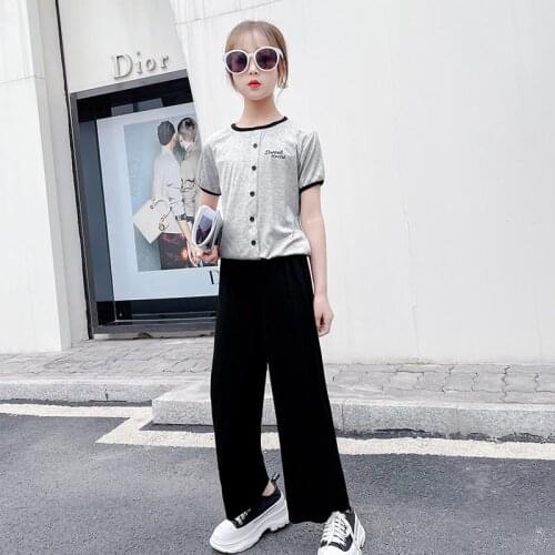 Teen Girls Tracksuit Spring 2021 Summer Short Sleeve 2pcs Children Suits Kids Thin Sportswear Cotton Outfits 6 8 9 10 12 13Years