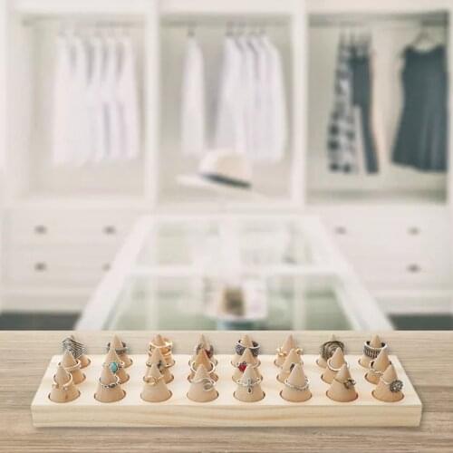 24 Solid Wood Jewelry Rings Display Stand Cone Storage Rack Organizer Holder Home Accessories Shelf