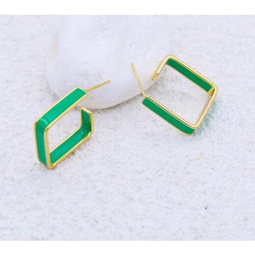 TARCLIY New Geometric Square Hollow Color Drip Glaze Earring Simple Metallic Enamel Hoop Earrings Women Popular Fashion Jewelry