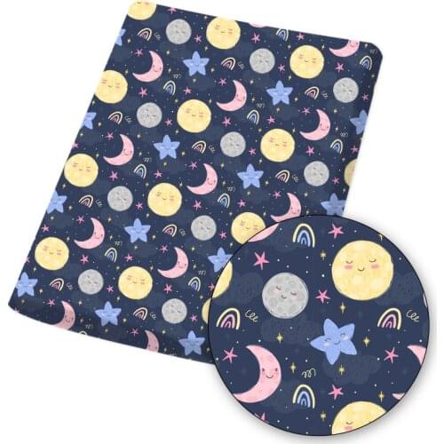 Polyester Cotton Fabric Printed Cloth Sheets Sun Moon Stars Univers DIY Crafts Supplies Handmade Masks Dress Making 45*145cm 1pc