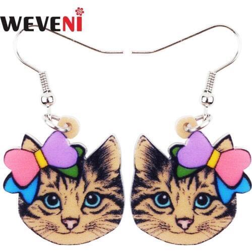 WEVENI Acrylic Dangle Drop Novelty Cat Kitten Cute Long Earrings Trendy Animal Jewelry For Girls Women Bijoux Bijoux Wholesale