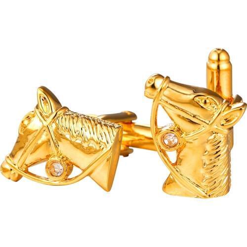 Yellow Gold/Silver Color Cufflinks For Mens Head of Horse Shape Cuff Links High Quality Men Jewelry Wholesale Cuff link C307