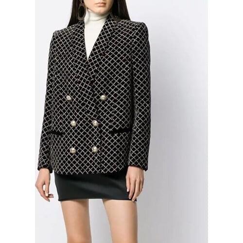 Free Shipping 2021 Fall Winter New Designer Fashion Velet Blazer Women Elegant Stylish Bronzing Plaid Blazers Office Lady Formal