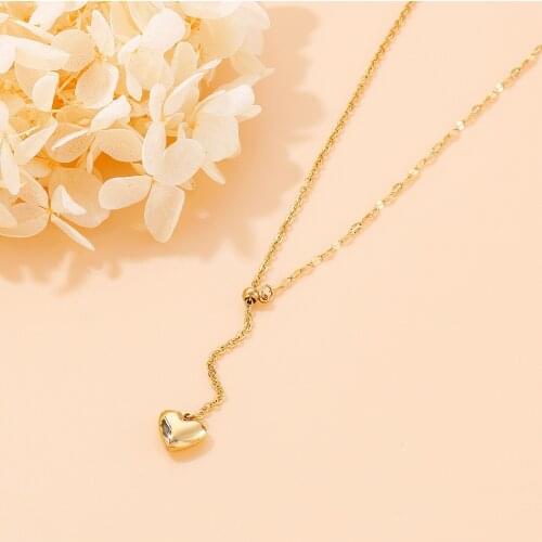 Gold Heart Necklace Ladies Personality Pendant Necklaces Long Tassel Adjustable Stainless Steel Jewelry
