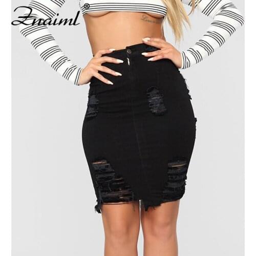 Znaiml New Woman Retro Ripped Washed Package Hip Denim Skirt Female Summer High Waist Elastic Bodycon Knee-Length Jeans Skirts