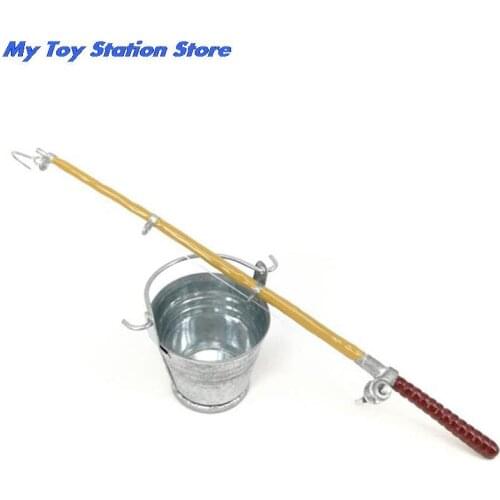 1 Set 1:12 Dollhouse Miniature Fishing Tool Model Fishing Rod +Water Bucket Toy Dolls House Garden decoration Accessories